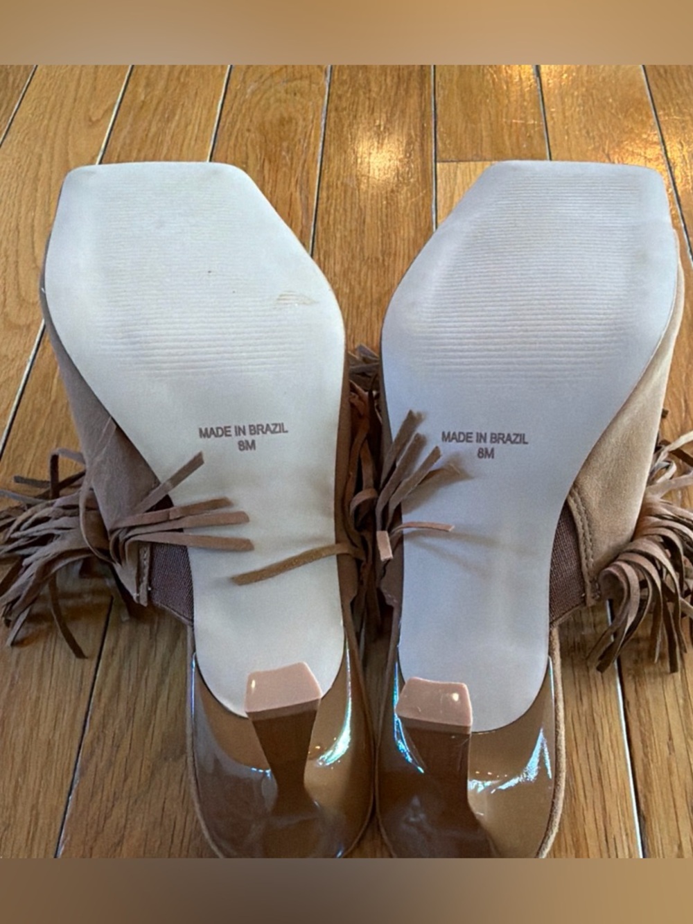 New Steve Madden Morina Slides Sandals Shoes Fringe Cognac Suede Square Toe Sz 8 - Picture 8 of 9
